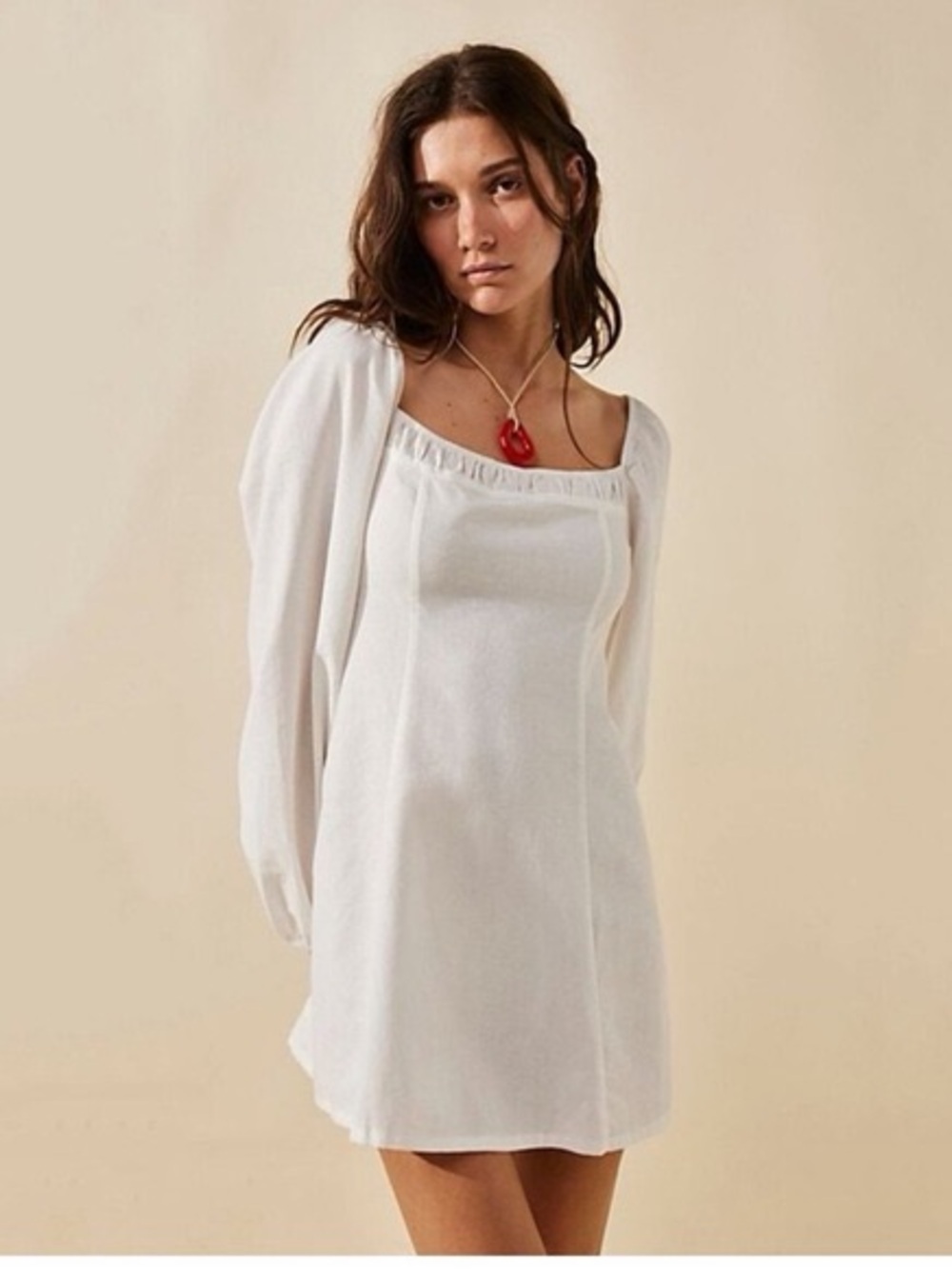 Free People Forget Me Not Ruched Long Sleeve Mini Dress, White XS